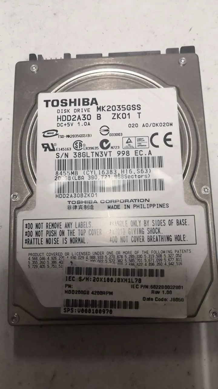 Toshiba MK2035GSS S/N 38GLTN3VT998