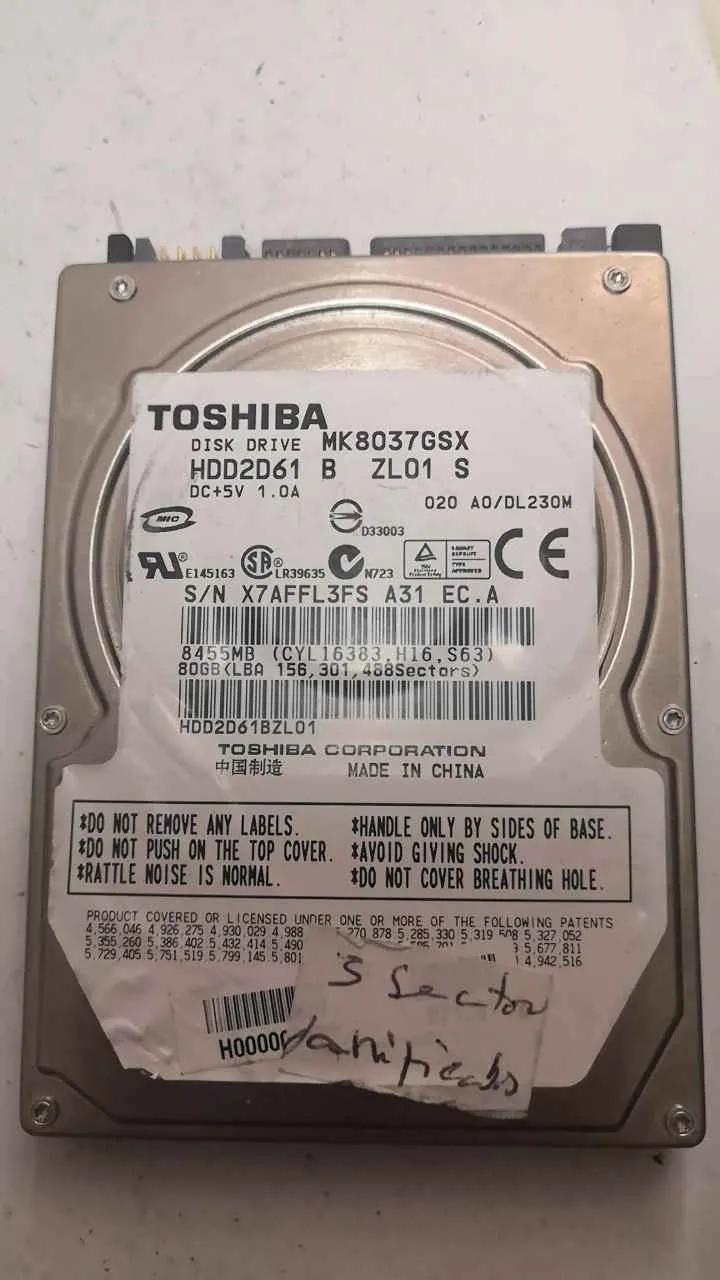 Toshiba MK8037GSX S/N X7AFFL3FSA31