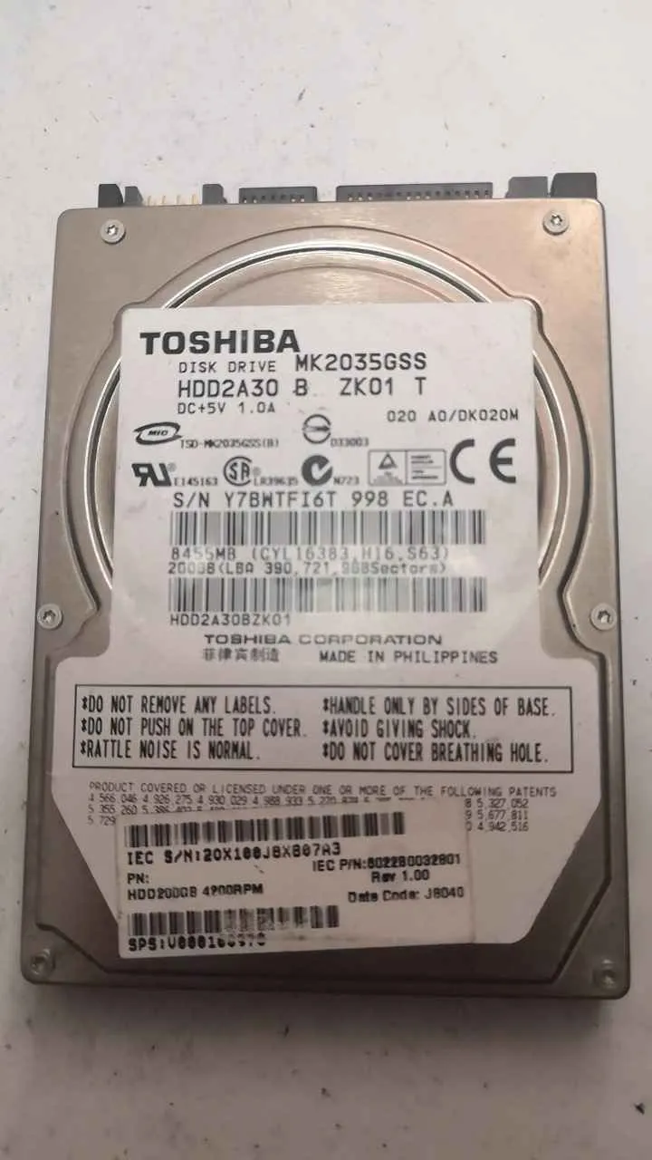 Toshiba MK2035GSS S/N Y7BWTFI6T998