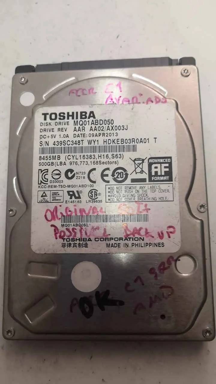 Toshiba MQ01ABD050 S/N 439SC348TWY1