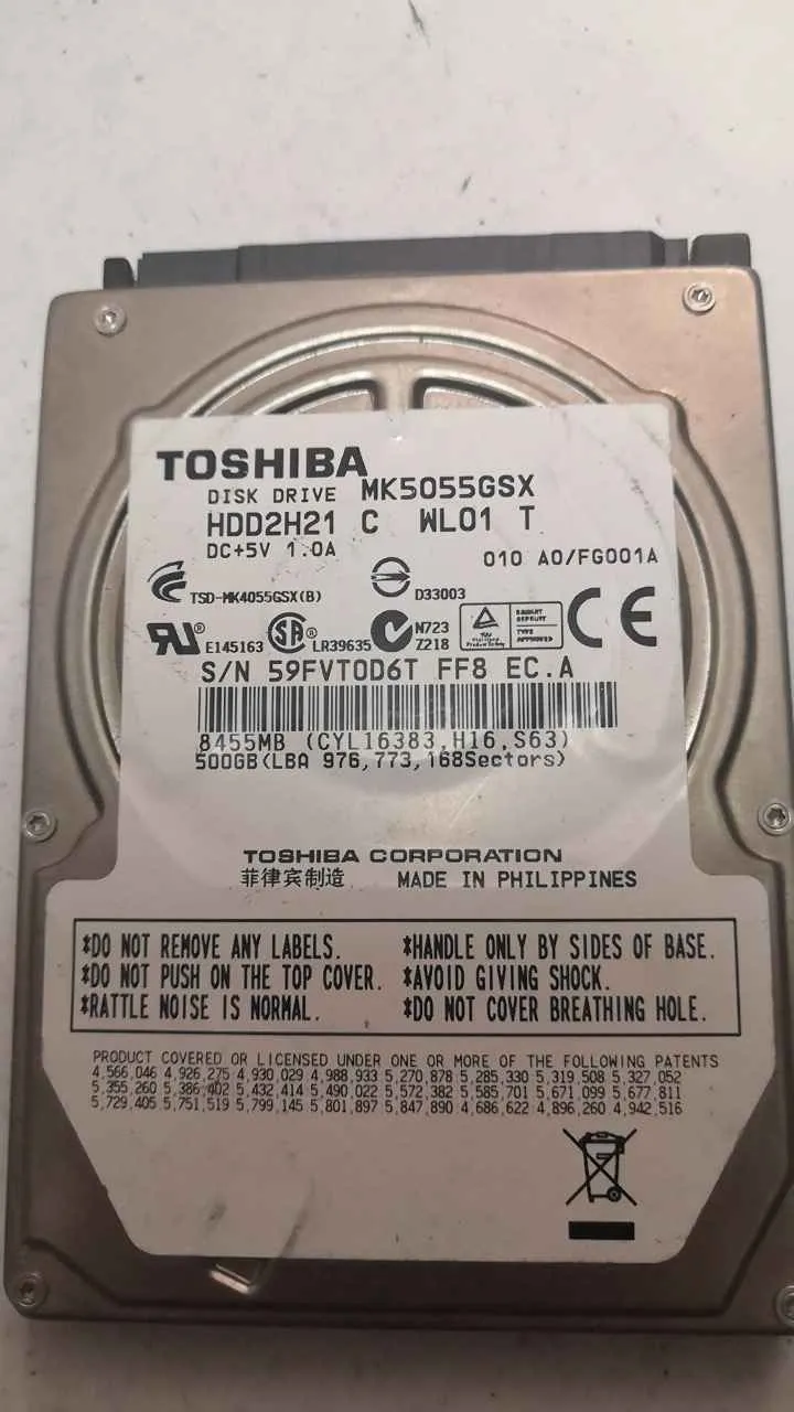 Toshiba MK5055GSX S/N 59FVT0D6TFF8