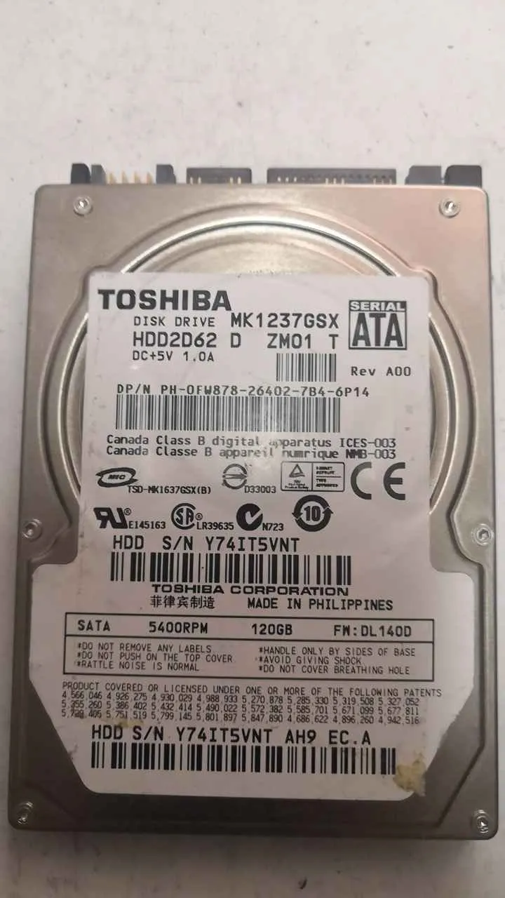 Toshiba MK1237GSX S/N Y74IT5VNTAH9