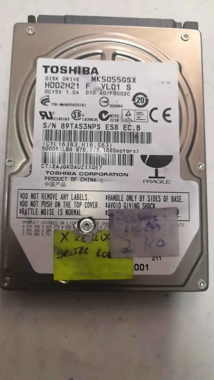 Toshiba MK5O55GSX S/N 89TAS3NPSES8