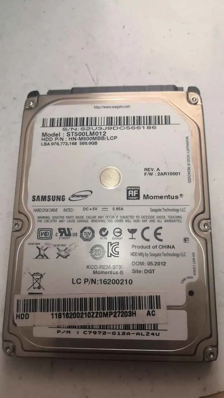 Seagate ST500LM012 S/N S2U3J9DC566186