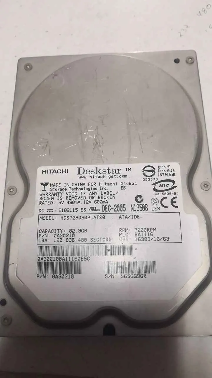 Hitachi HDS728080PLAT20 S/N S6SG6G5GR
