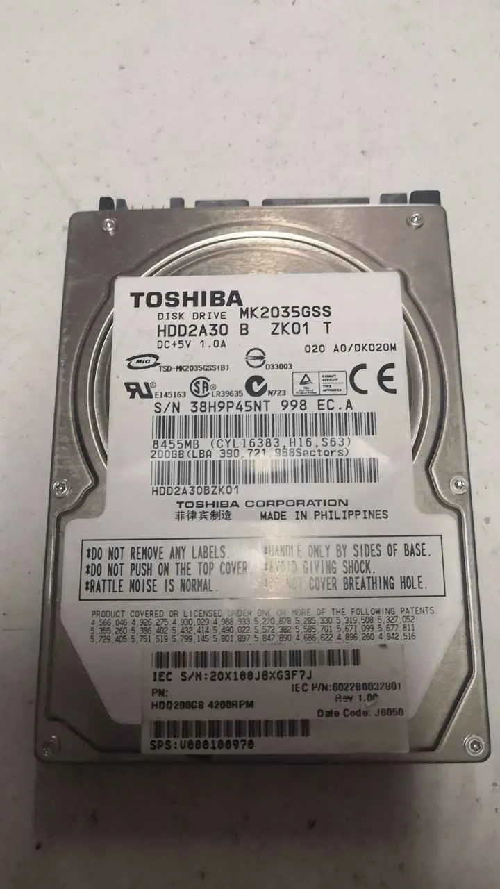 Toshiba MK2035GSS S/N 38H9P45NT998
