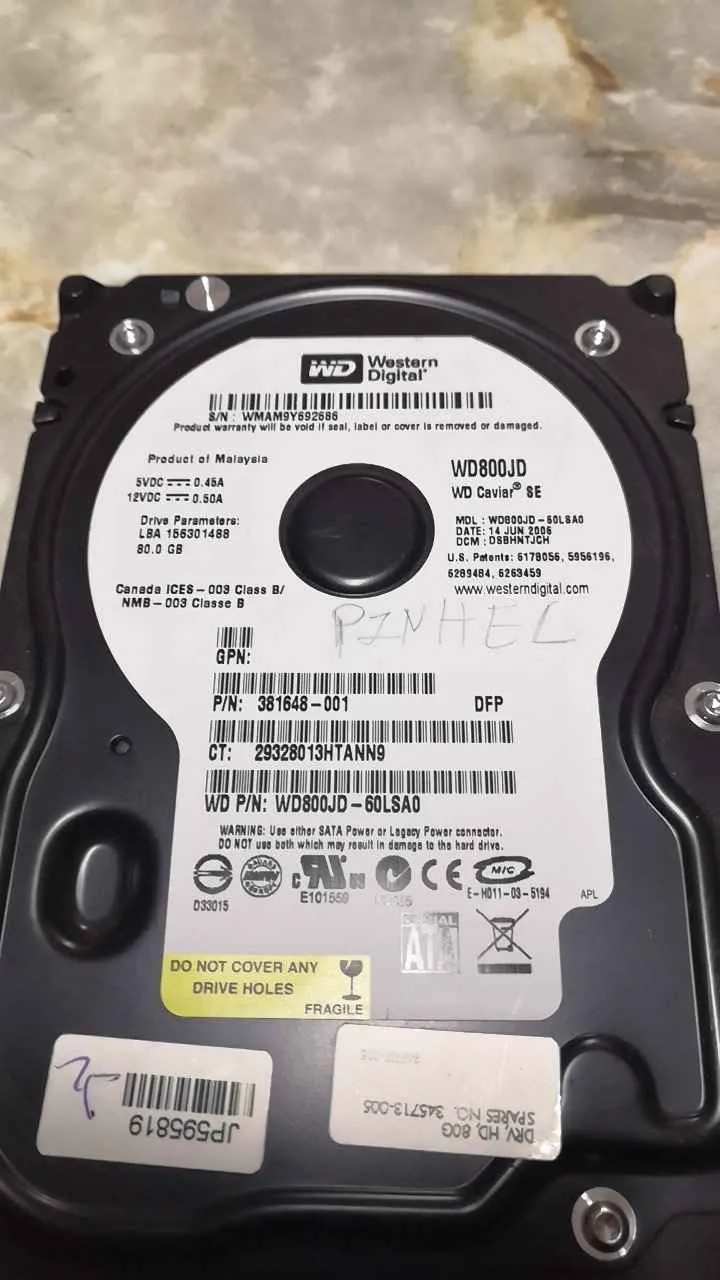 Western Digital WD800JD-60LSA0 S/N WMAM9Y692686