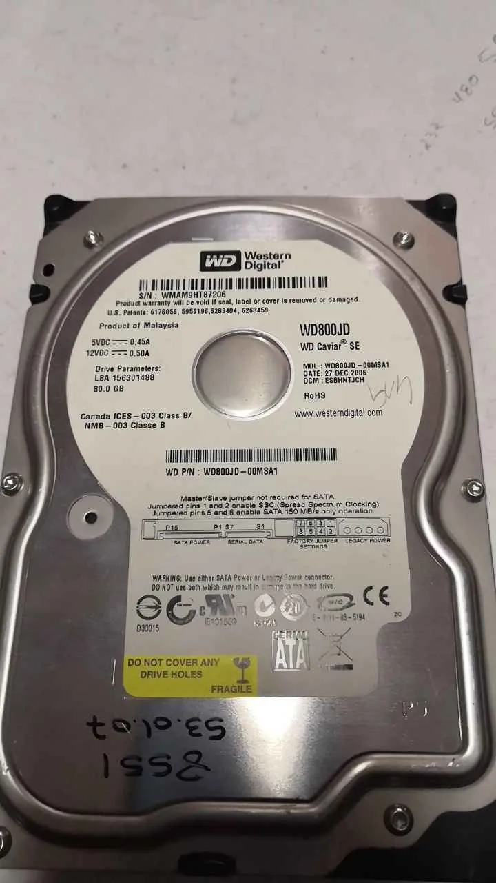 Western Digital WD800JD-00MSA1 S/N WMAM9HT87206
