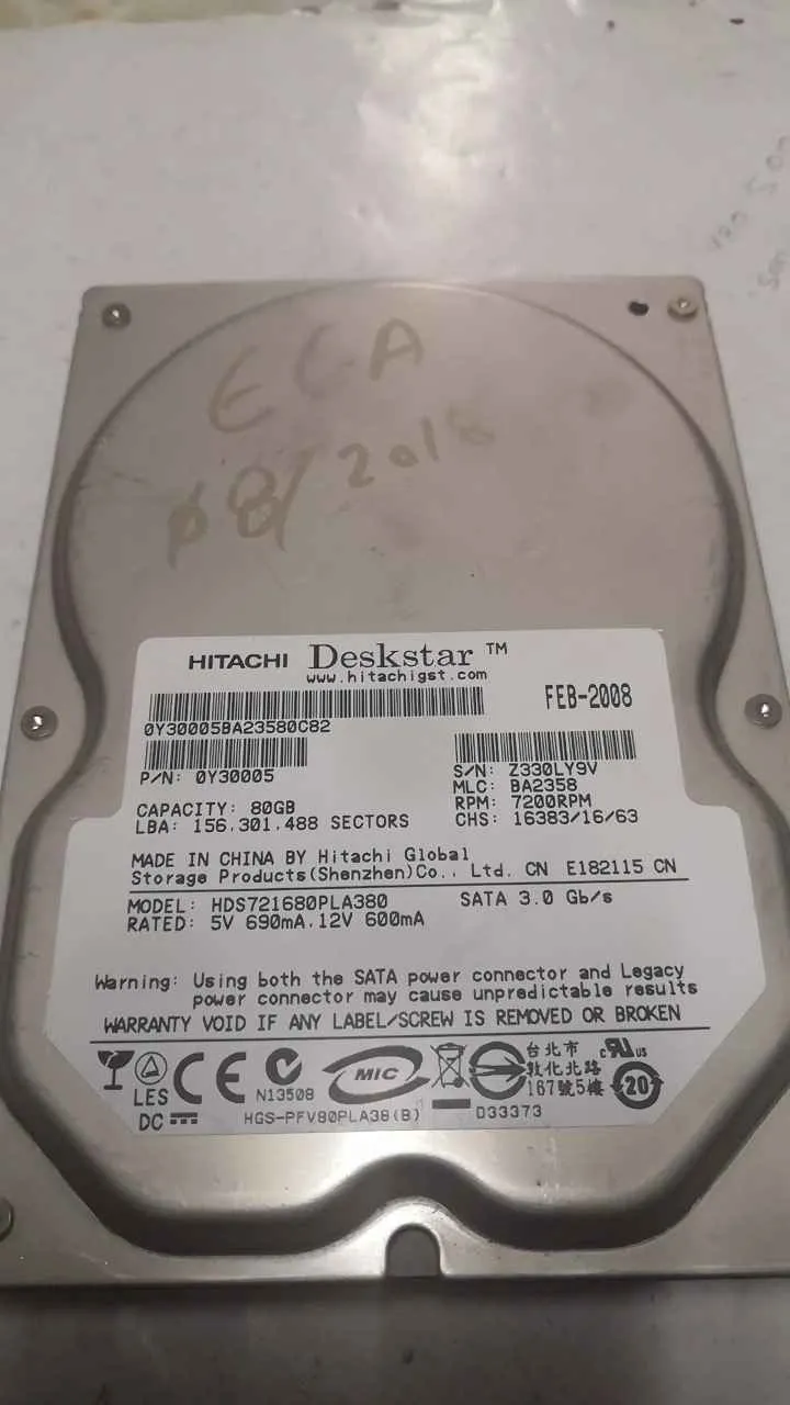 Hitachi HDS721680PLA380 S/N Z330LY9V