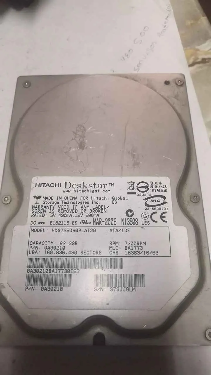 Hitachi HDS722080PLAT20 S/N S7SJJGLM