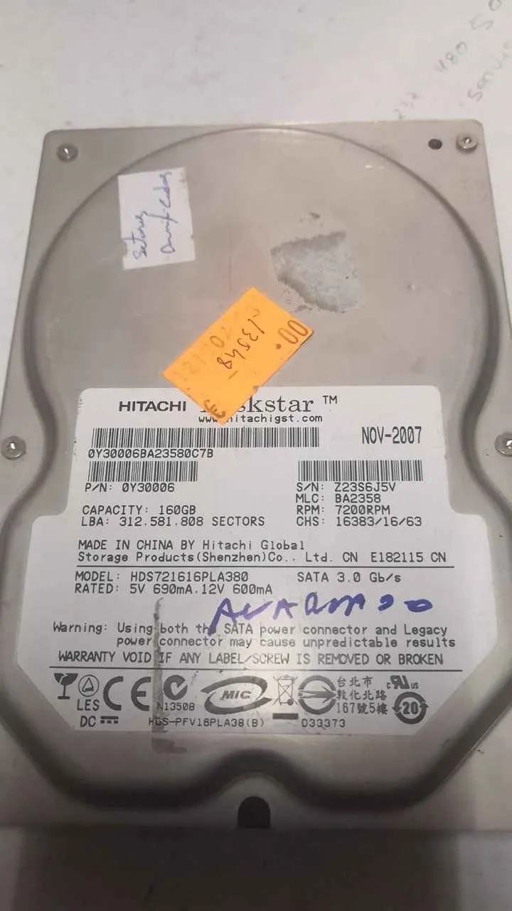 Hitachi HDS721616PLA380 S/N Z23S6J5V