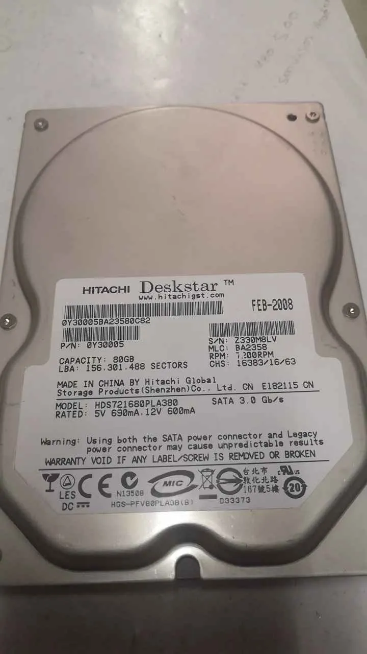 Hitachi HDS721680PLA380 S/N Z330M8LV