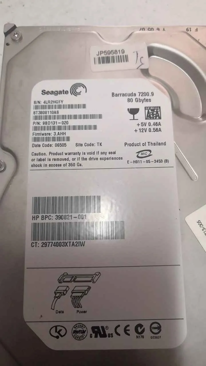 Seagate ST3808110AS S/N 4LR2HGFY