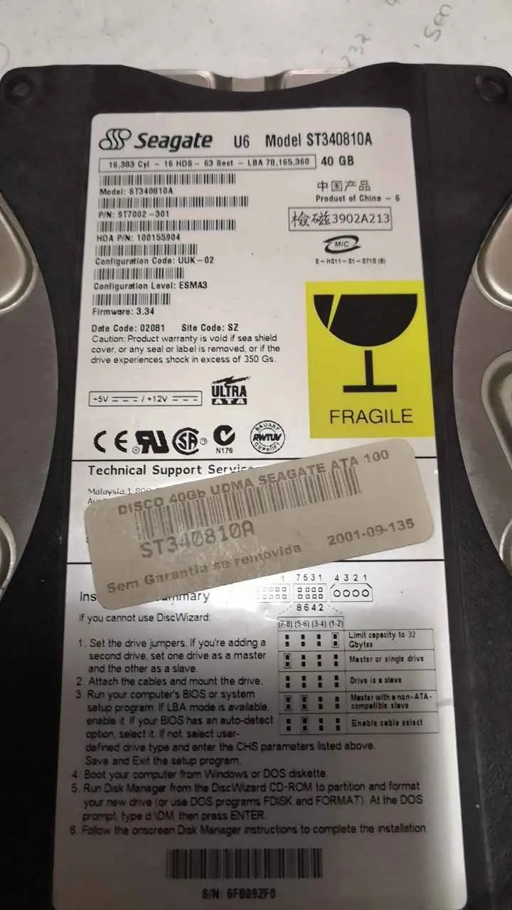Seagate ST340810A S/N 6FB09ZF0