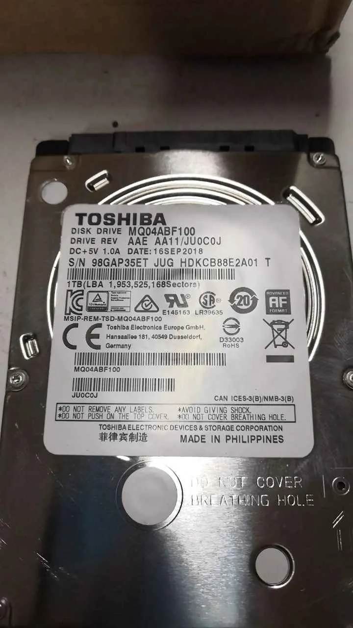 Toshiba MQ04ABF100 S/N 98GAP35ETJUG