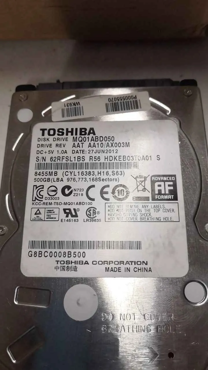 Toshiba MQ01ABD050 S/N 62RFSL1BSR56