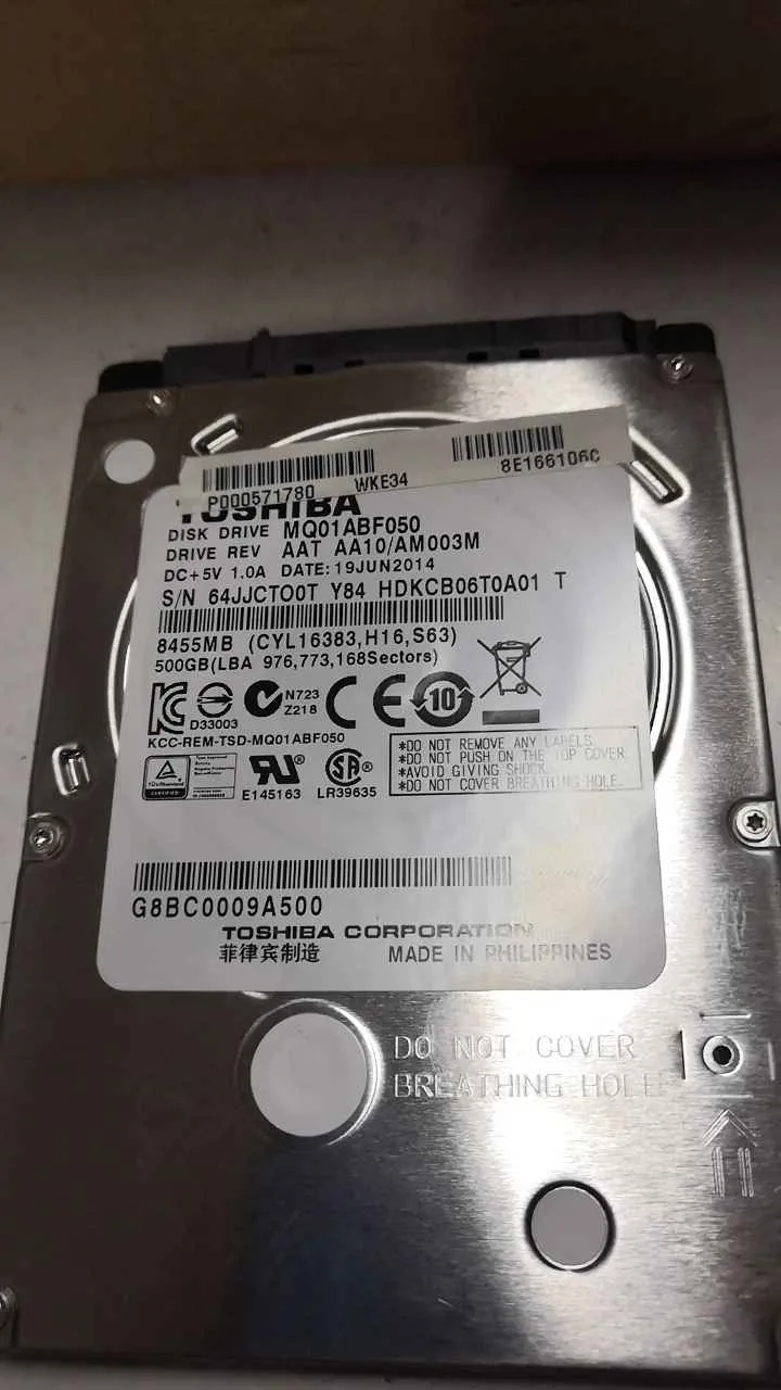 Toshiba MQ01ABF050 S/N 64JJCTO0TY84