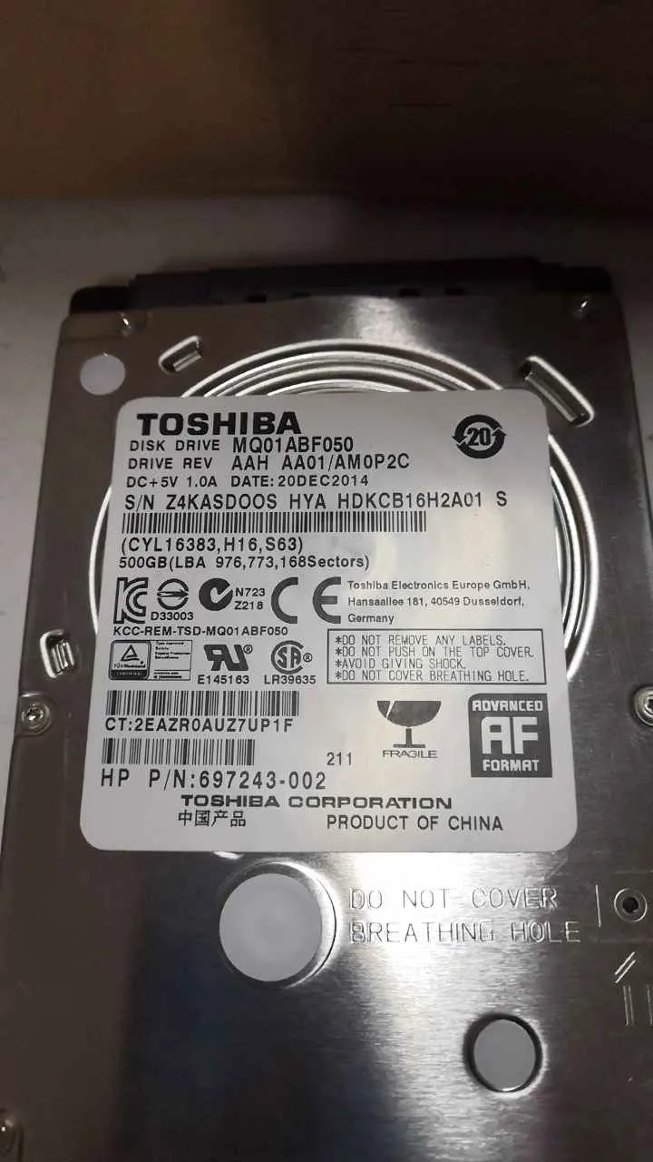 Toshiba MQ01ABF050 S/N Z4KASDOOSHYA