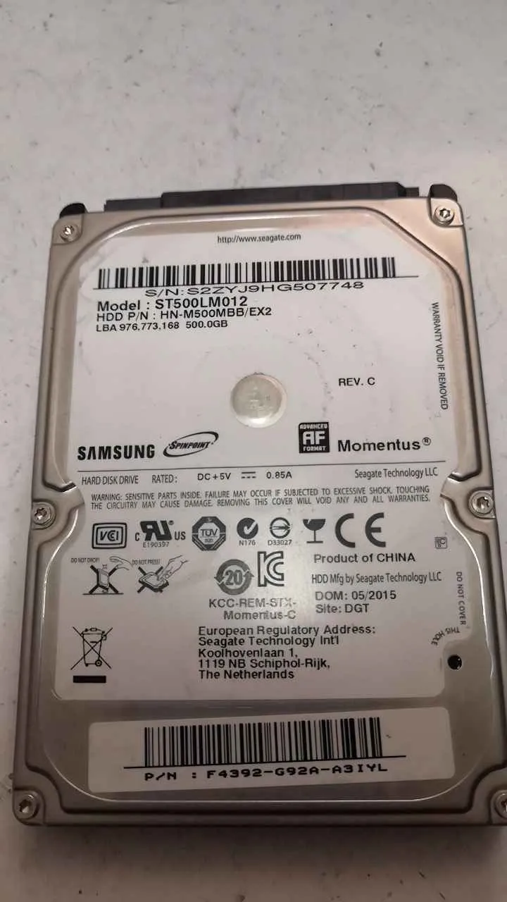 Seagate ST500LM012 S/N S2ZYJ9HG507748