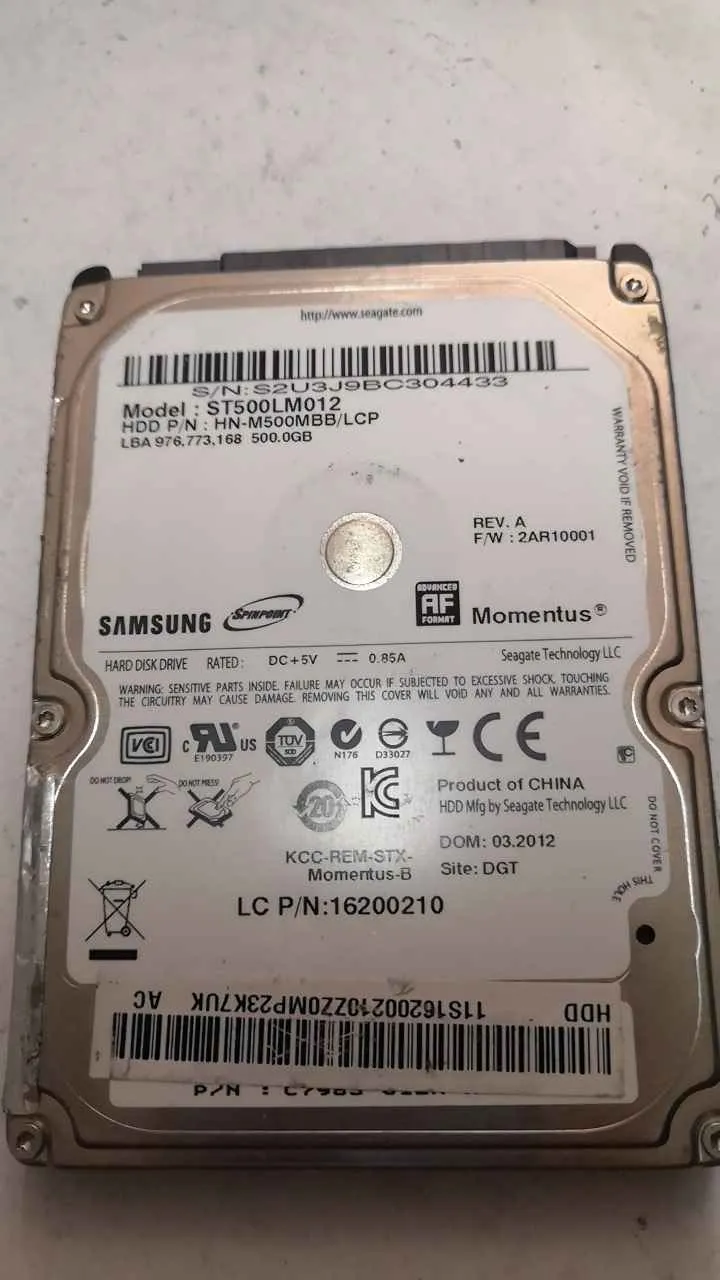 Seagate ST500LM012 S/N S2U3J9BC304433