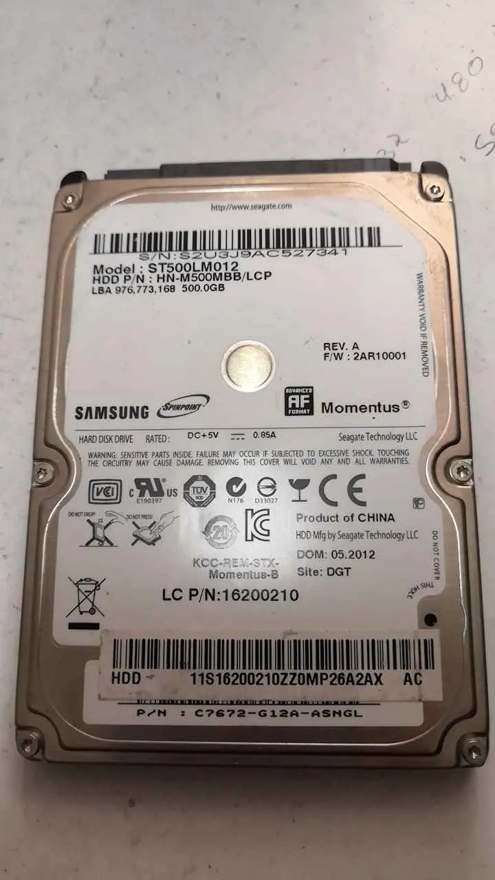 Seagate ST500LM012 S/N S2U3J9AC527341