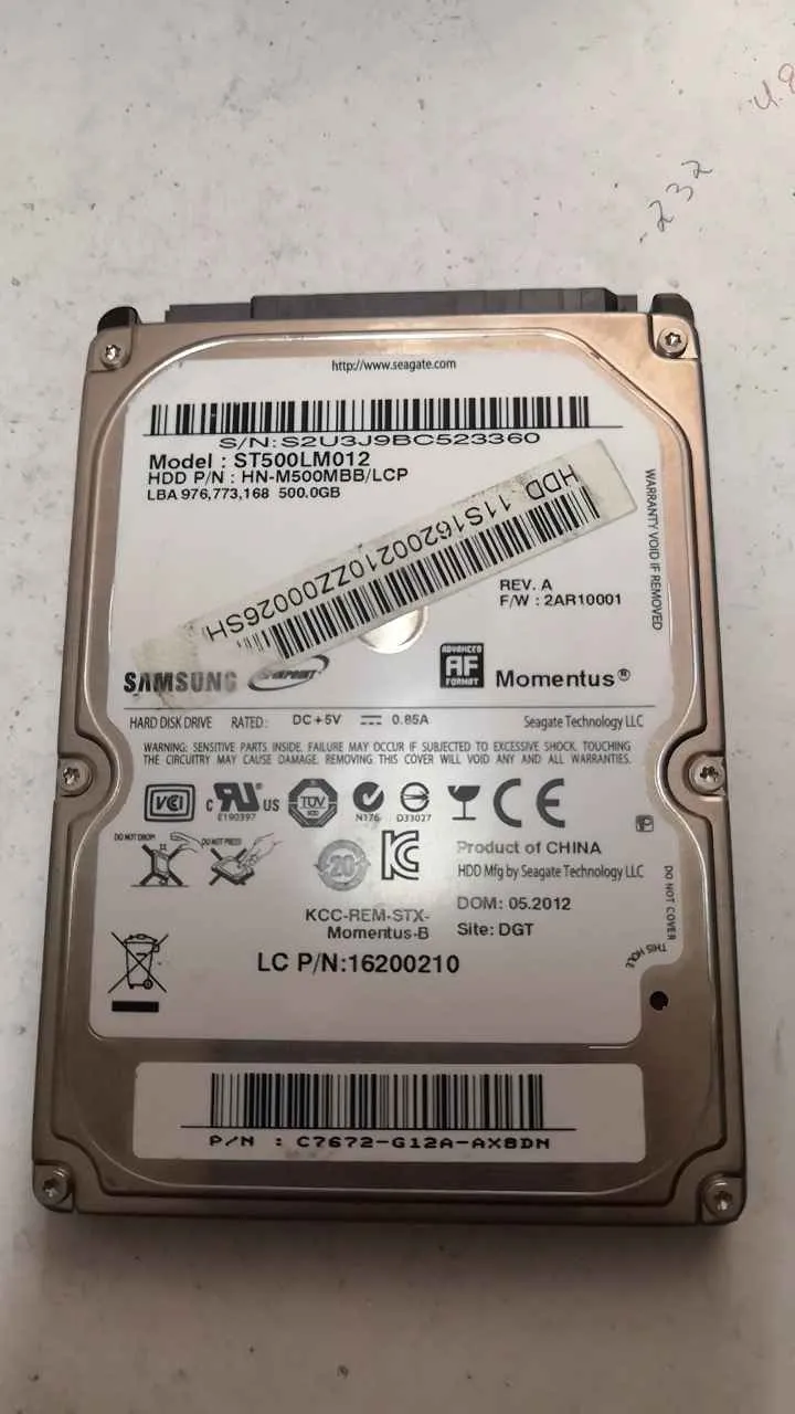 Seagate ST500LM012 S/N S2U3J9BC523360