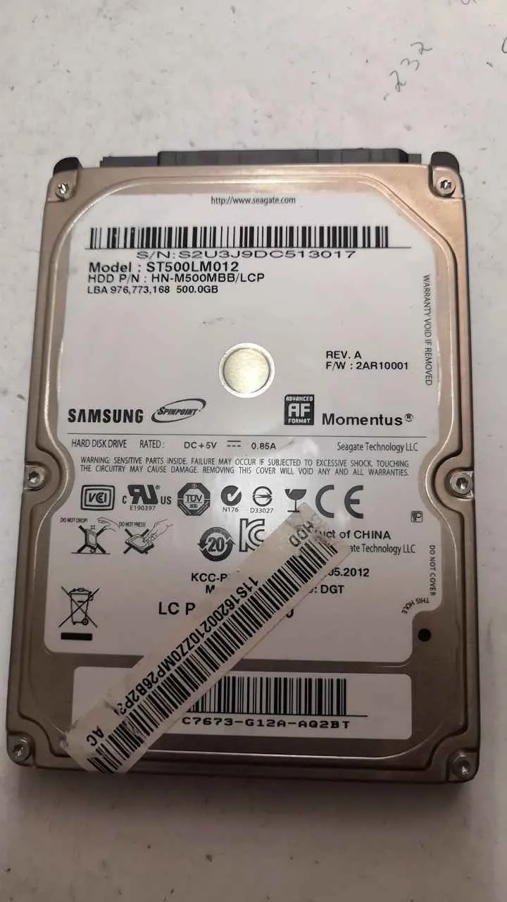 Seagate ST500LM012 S/N S2U3J9DC513017