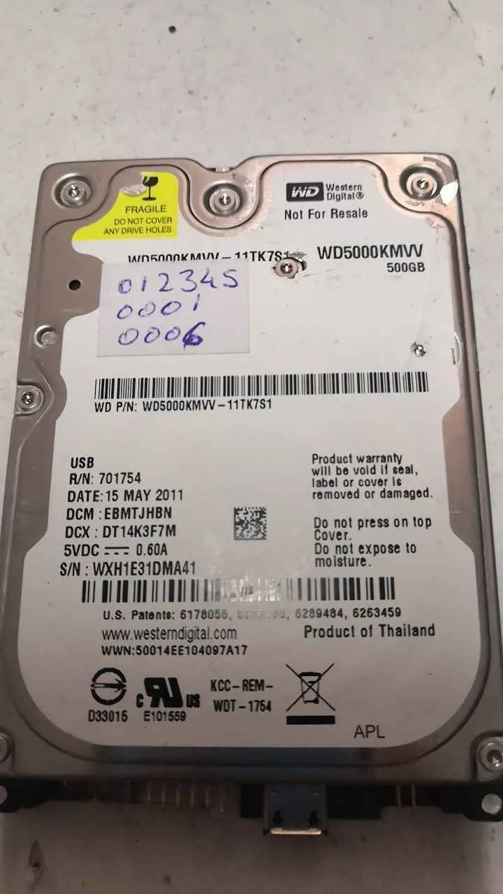 Western Digital WD5000KMVV-11TK7S1 S/N WXH1E31DMA41