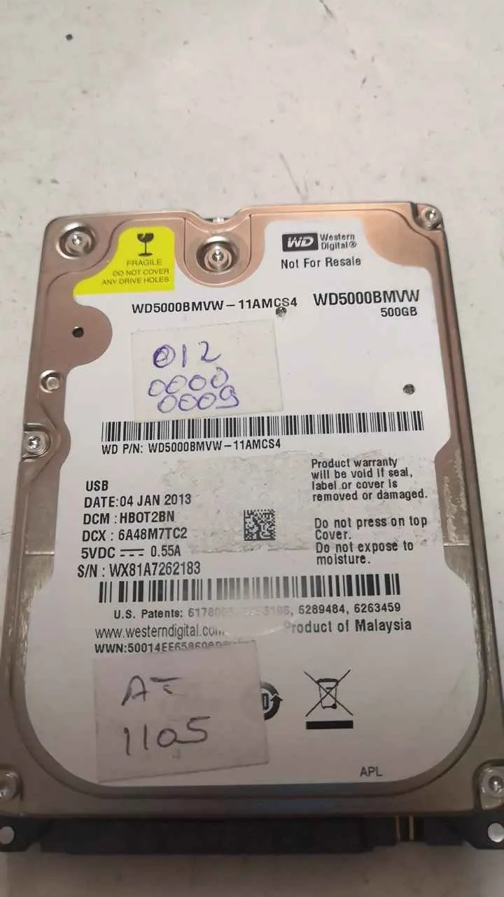 Western Digital WD5000BMVW-11AMCS4 S/N WX81A7262183