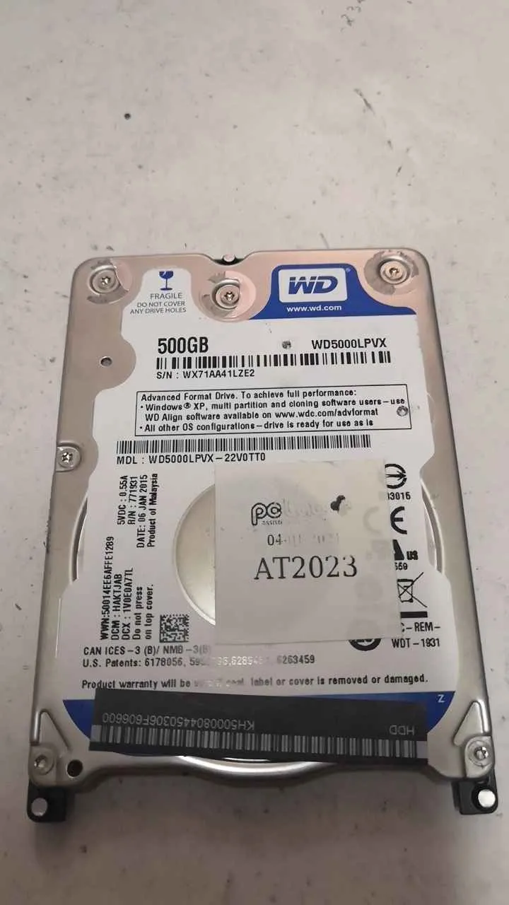 Western Digital WD5000LPVX-22V0TT0 S/N WX71AA41LZE2