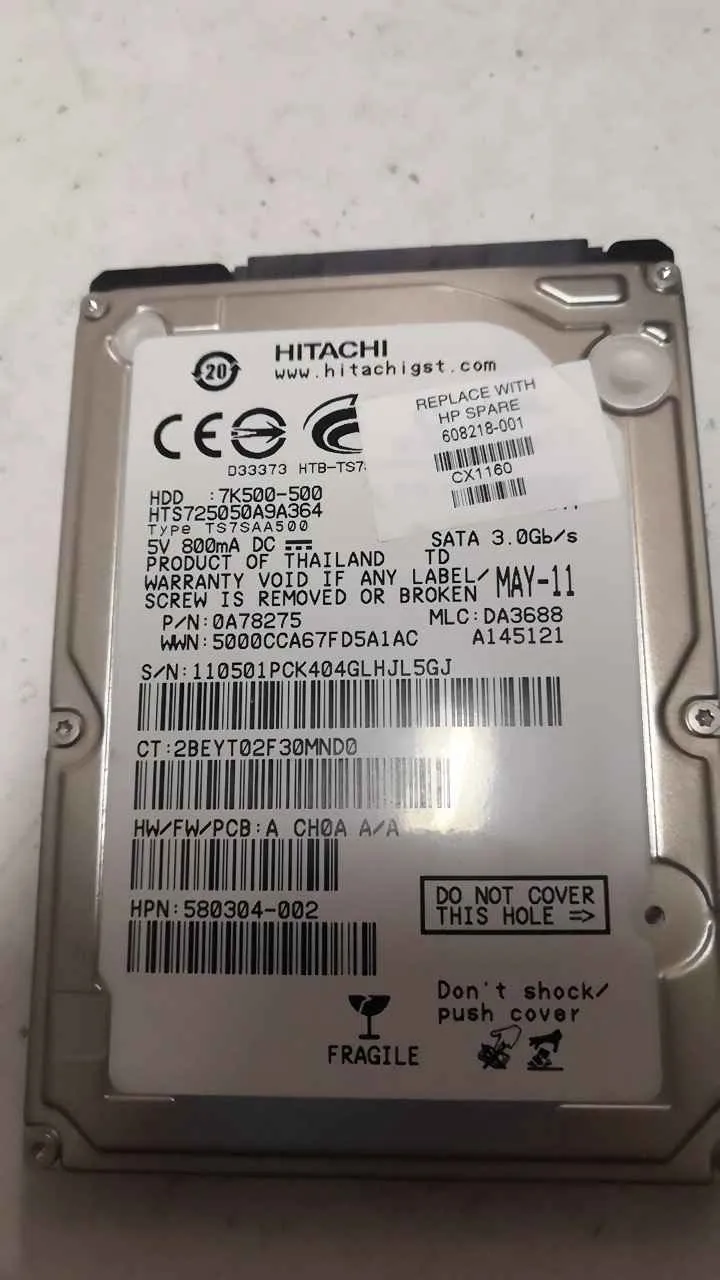 Hitachi HTS725050A9A364 S/N 110501PCK404GLHJL5GJ