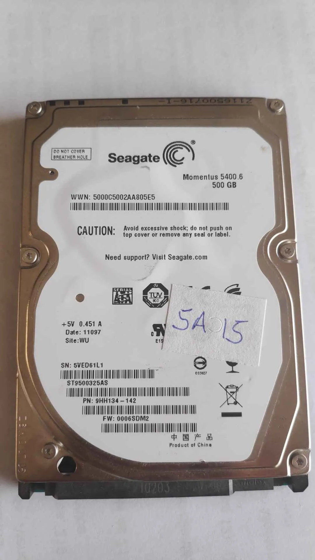 Seagate ST9500325AS S/N 5VED61L1