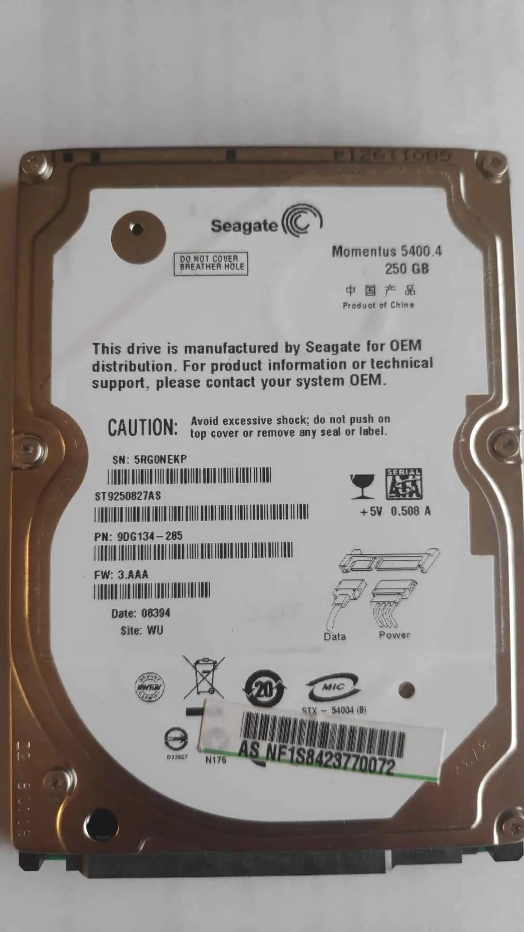 Seagate ST9250827AS S/N 5RG0NEKP