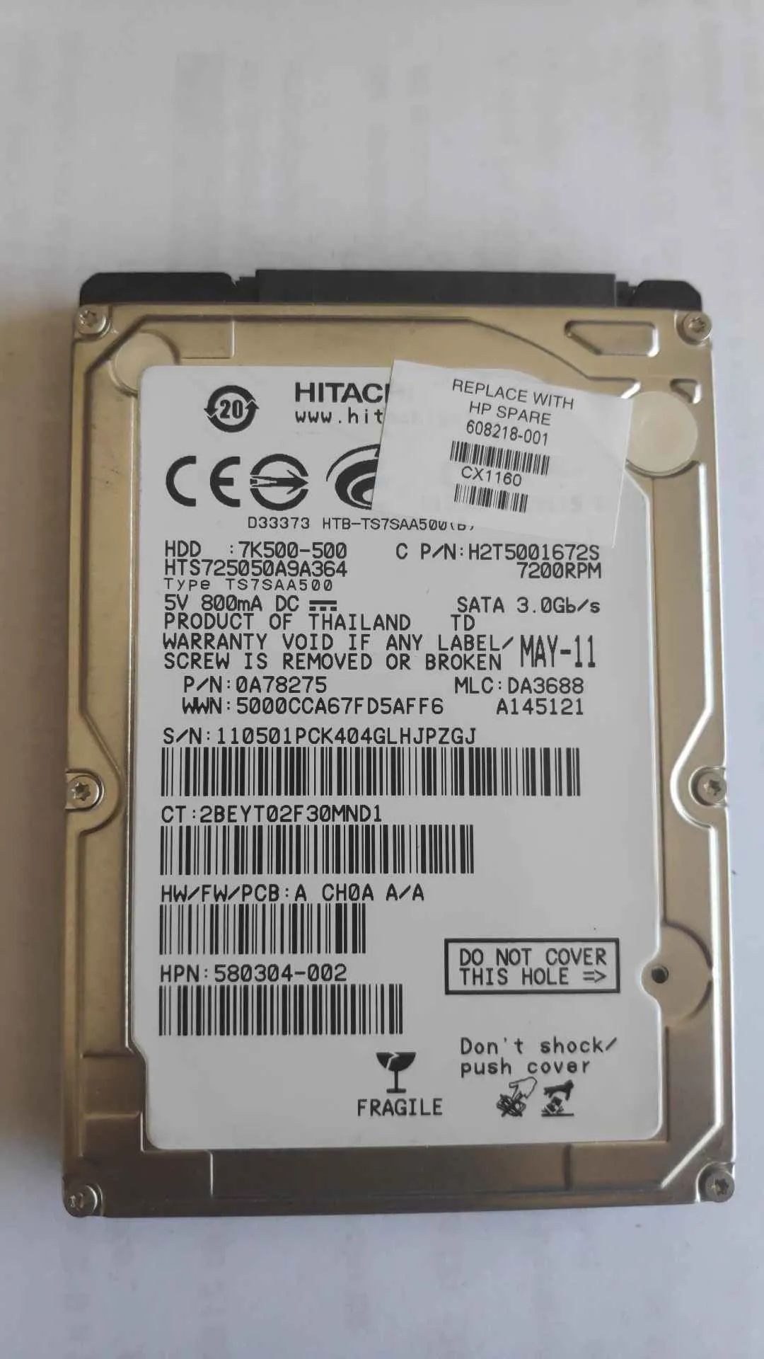 Hitachi HTS725050A9A364 S/N 110501PCK404GLHJPZGJ