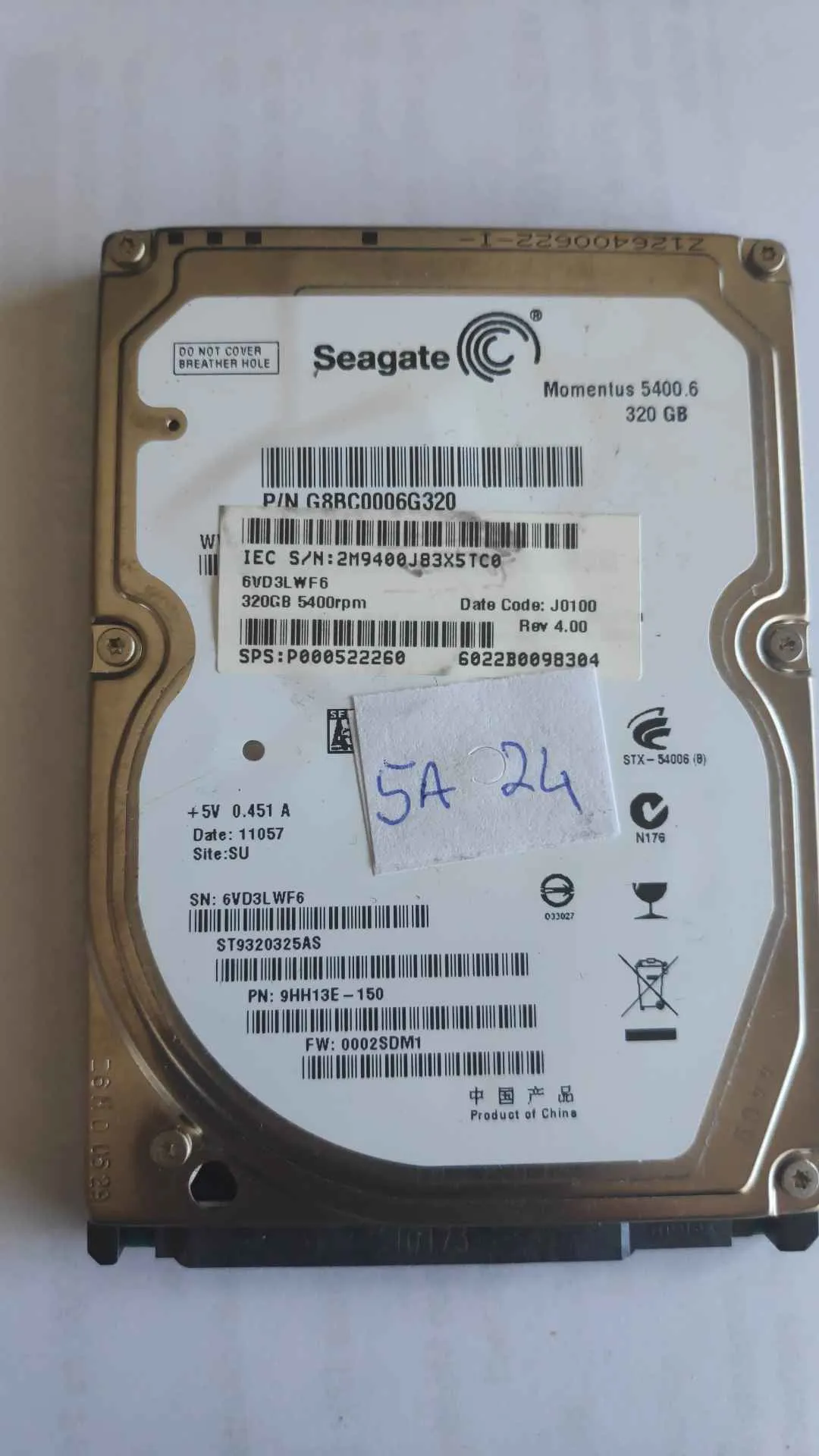 Seagate ST9320325AS S/N 6VD3LWF6