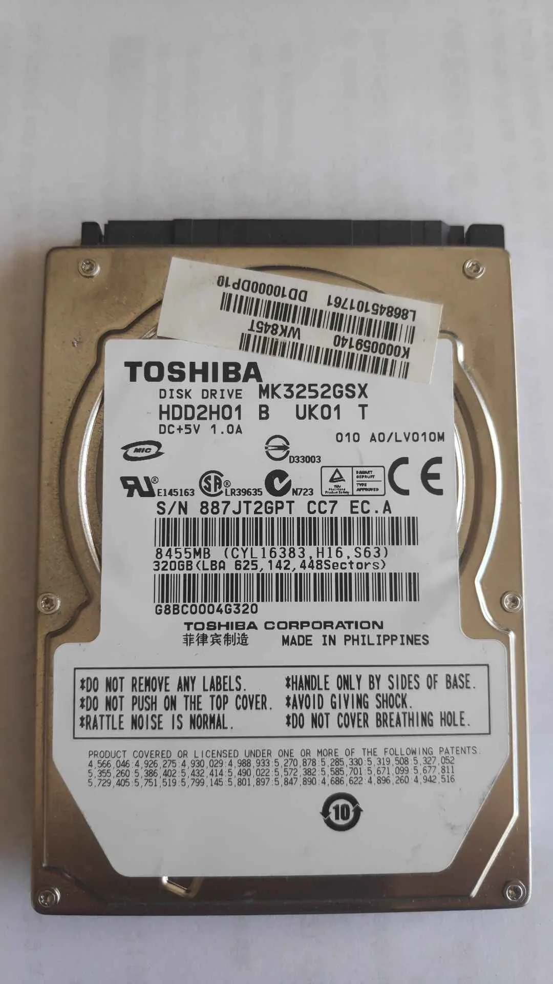Toshiba MK3252GSX S/N 887JT2GPTCC7