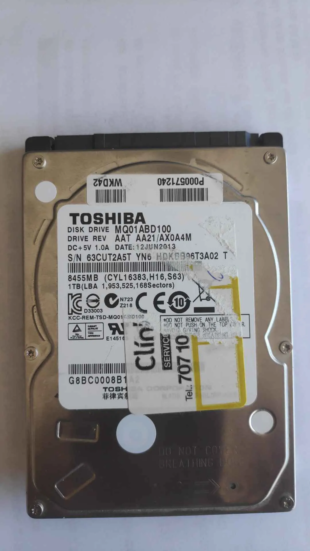 Toshiba MQ01ABD100 S/N 63CUT2A5TYN6