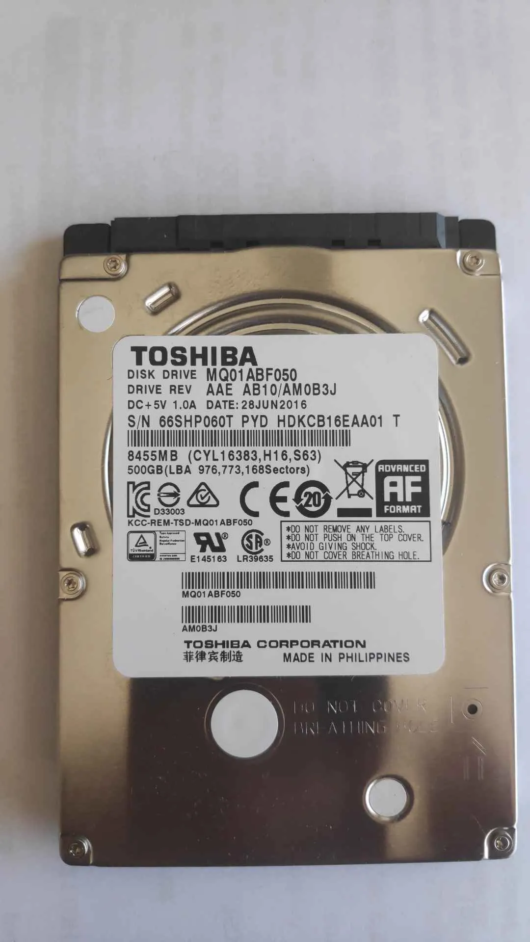 Toshiba MQ01ABF050 S/N 66SHP060TPYD