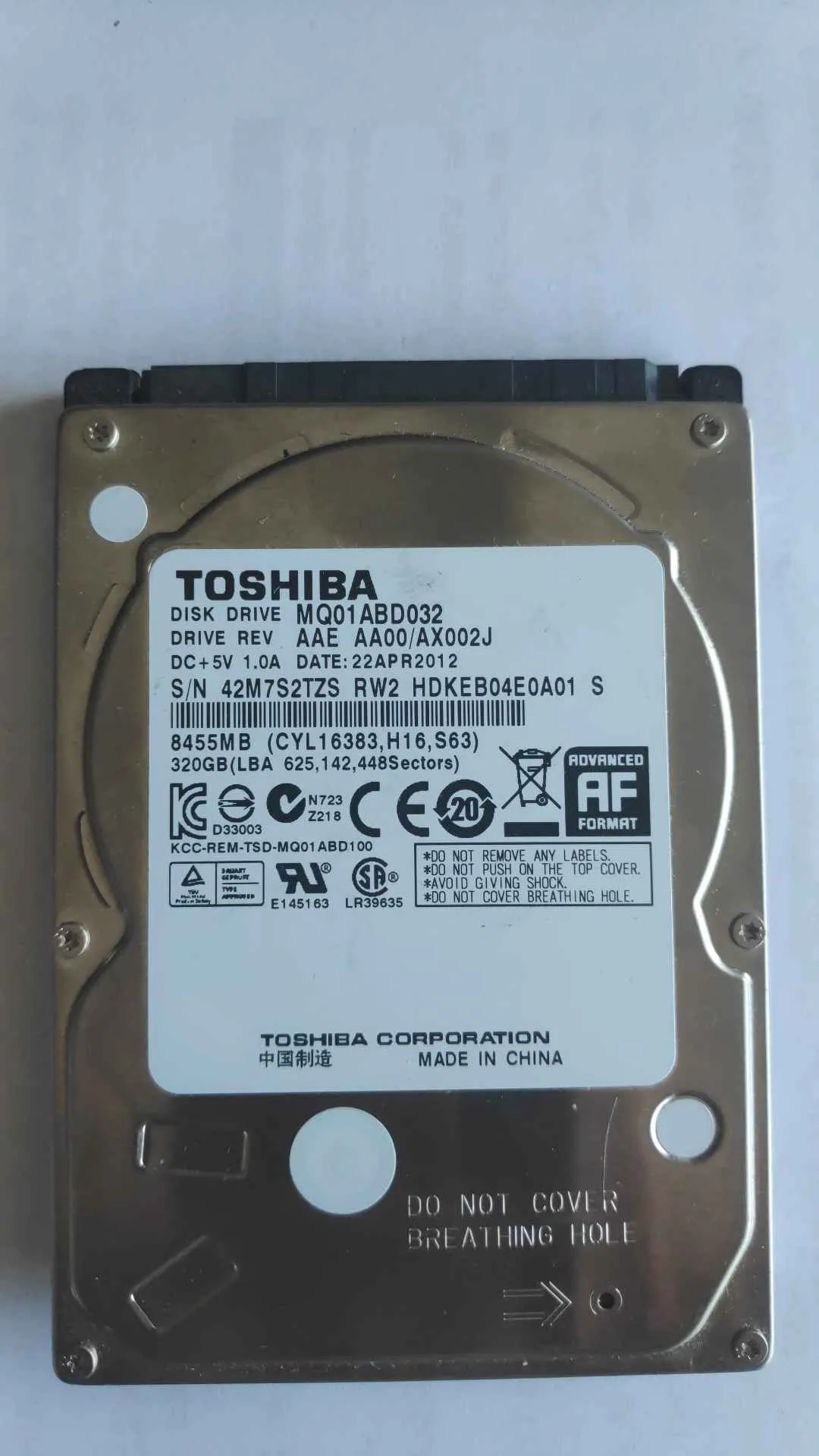 Toshiba MQ01ABD032 S/N 42M7S2TZSRW2