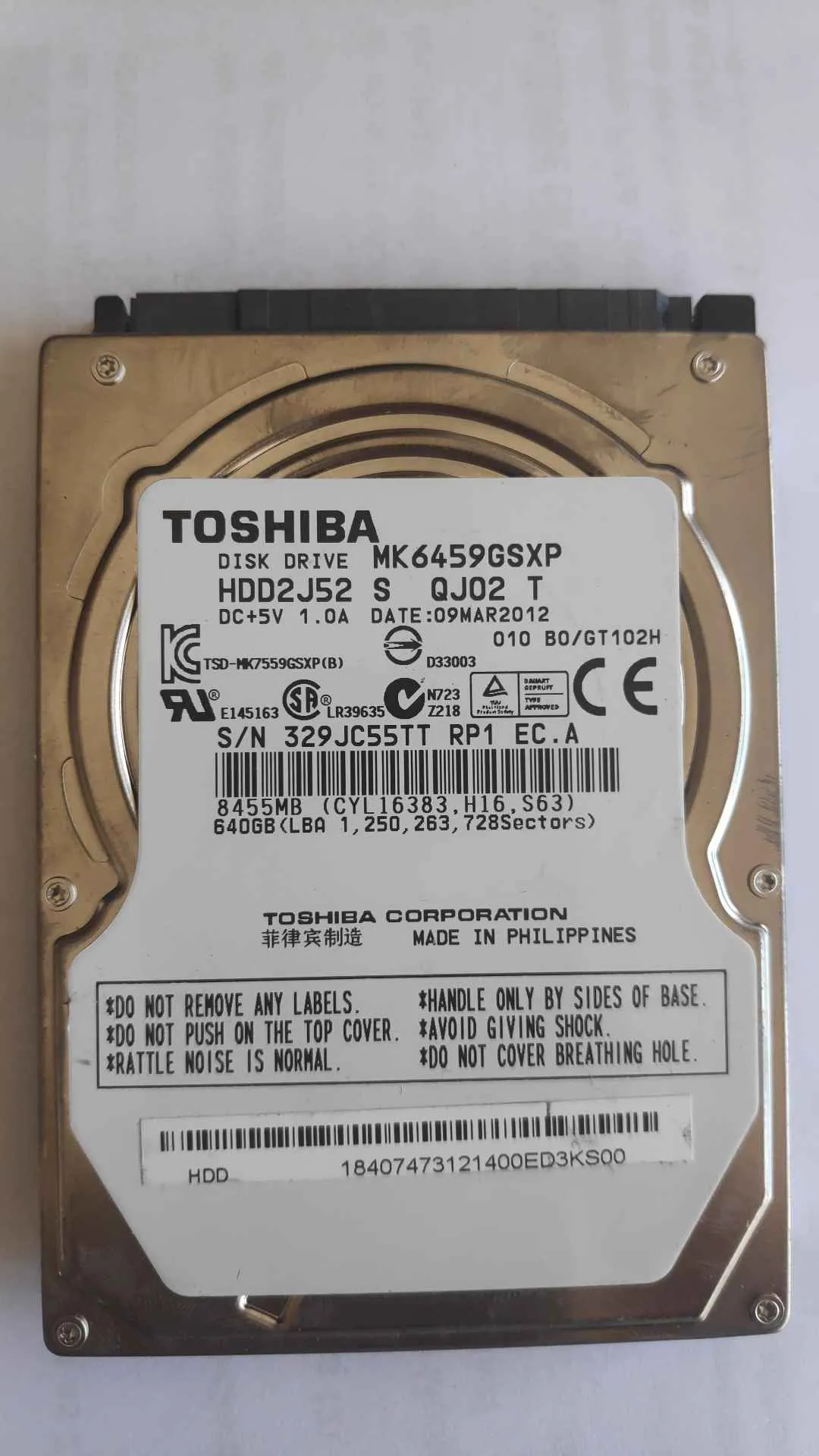 Toshiba MK6459GSXP S/N 329JC55TTRP1