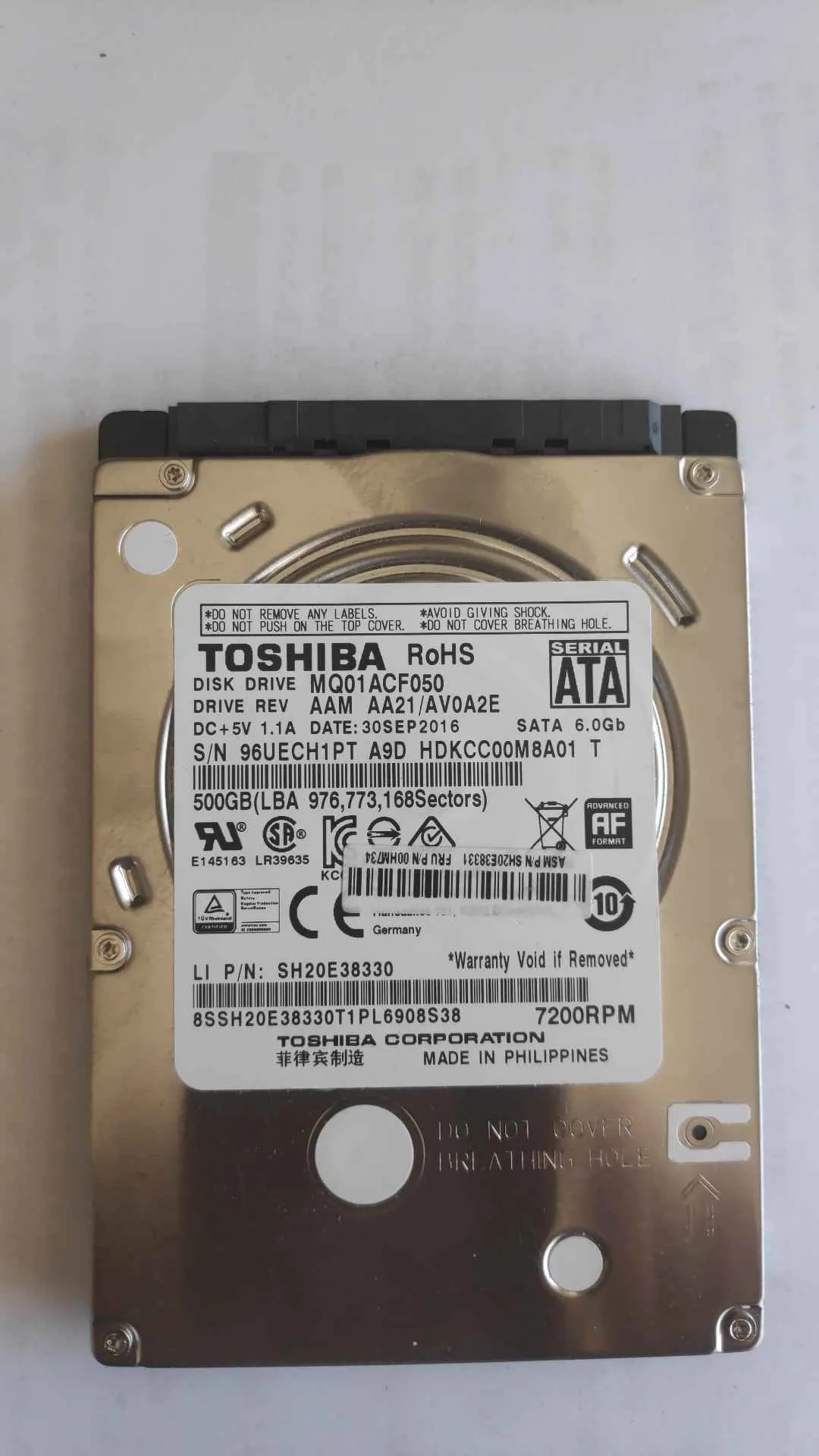Toshiba MQ01ACF050 S/N 96UECH1PTA9D