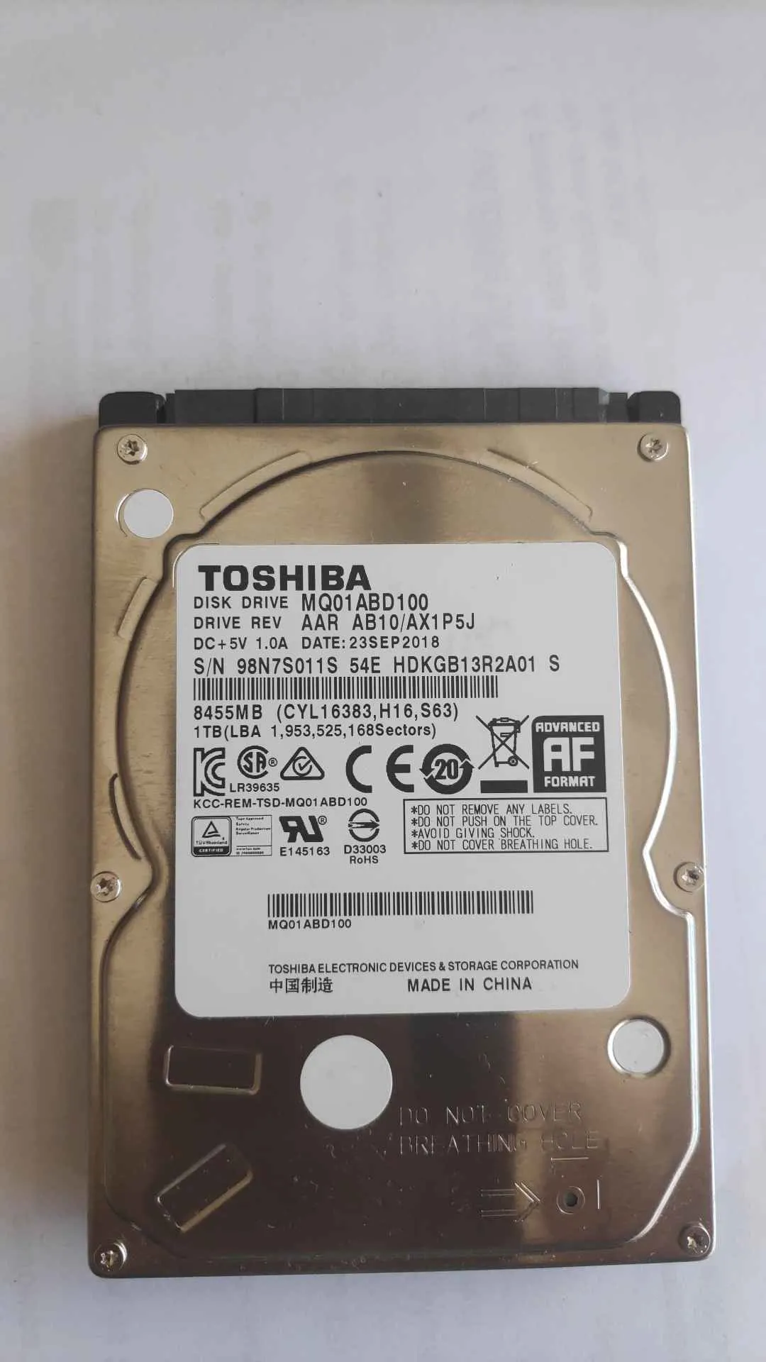 Toshiba MQ01ABD100 S/N 98N7S011S54E