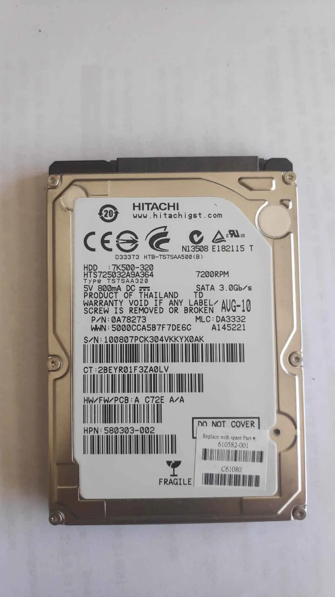 Hitachi HTS725032A9A364 S/N 100807PCK304VKKYX0AK