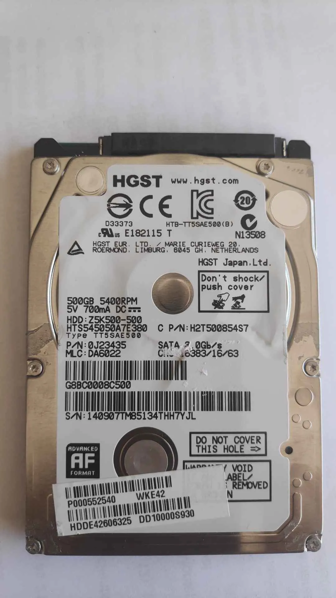 Hitachi HTS545050A7E380 S/N 140907TM85134THH7YJL
