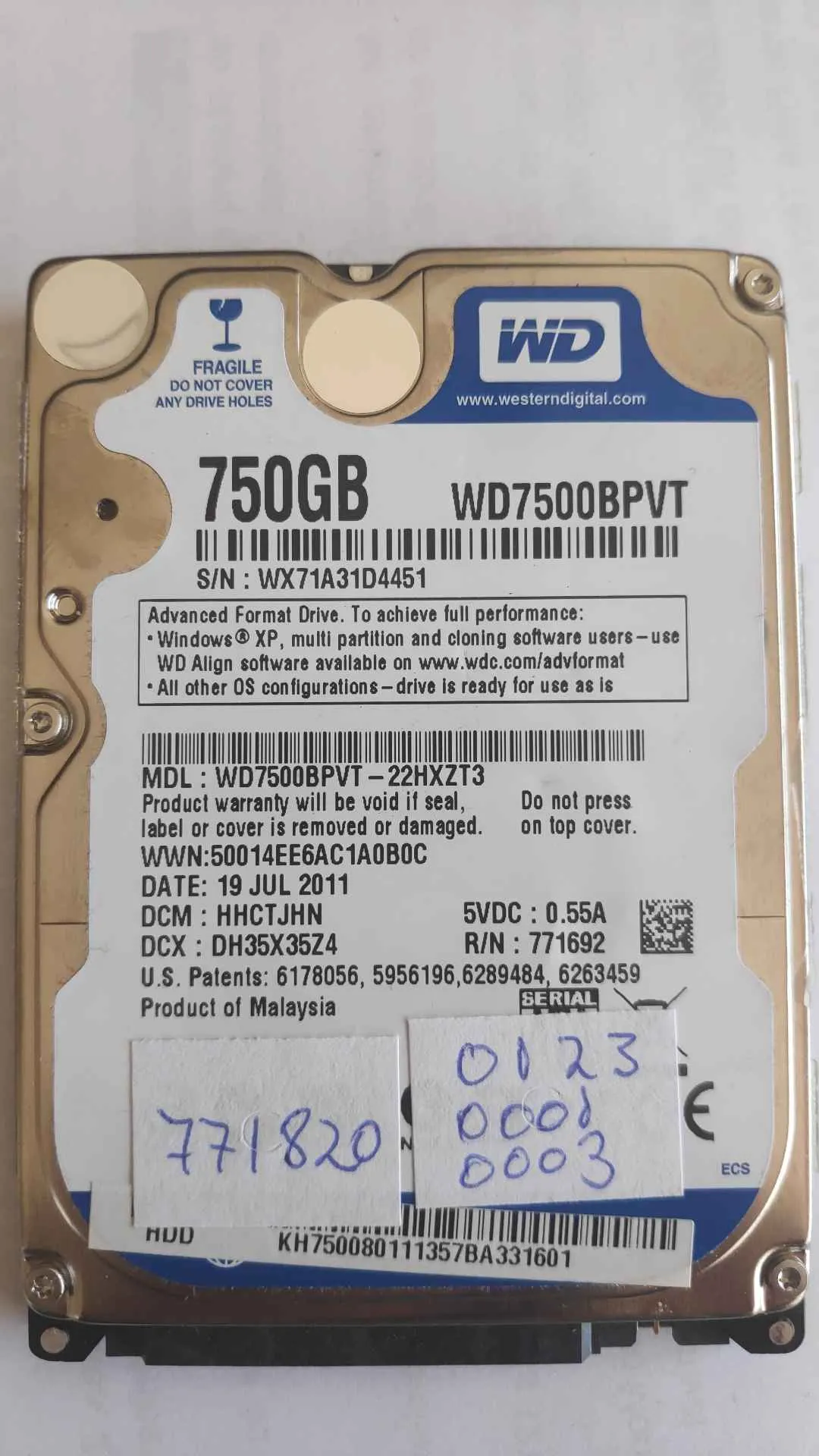 WD7500BPVT-22HXZT3