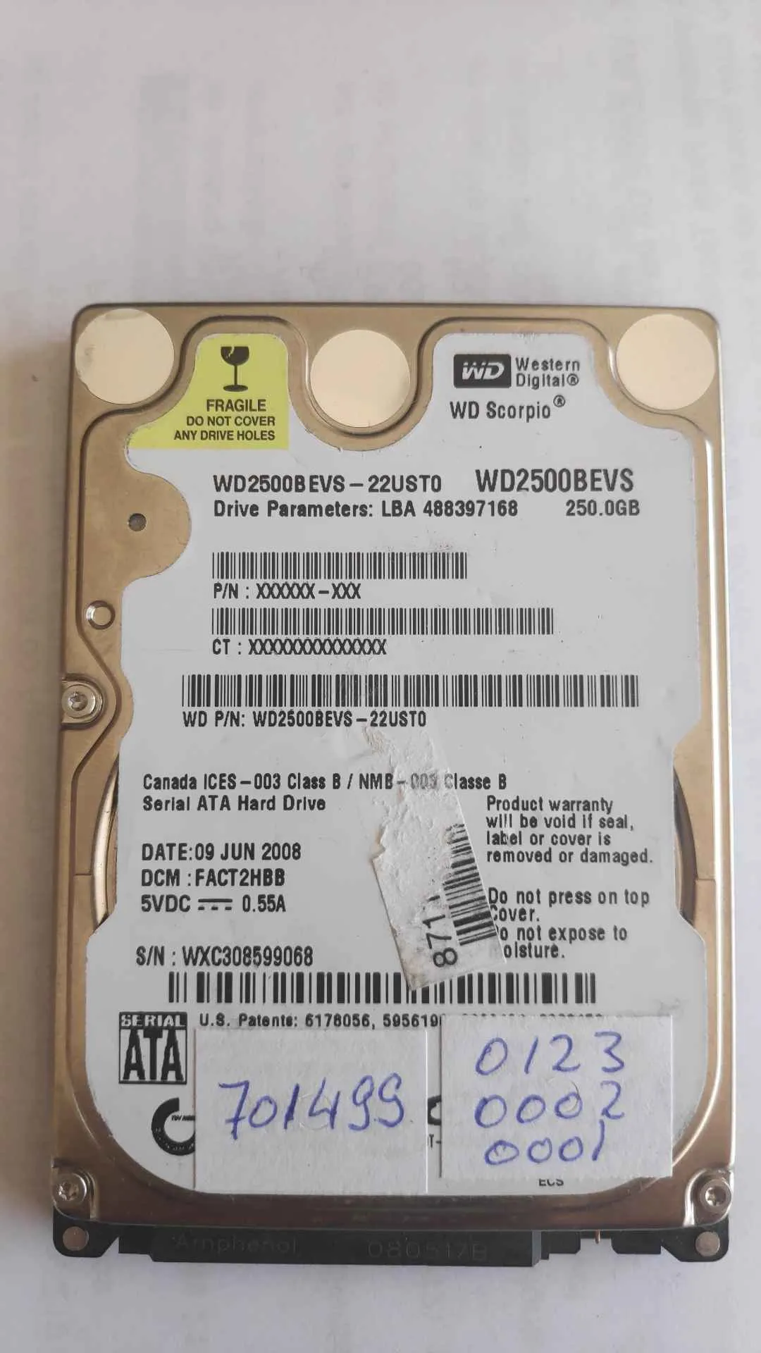 Western Digital V2500AEVS-22UST0 S/N WXC308599068