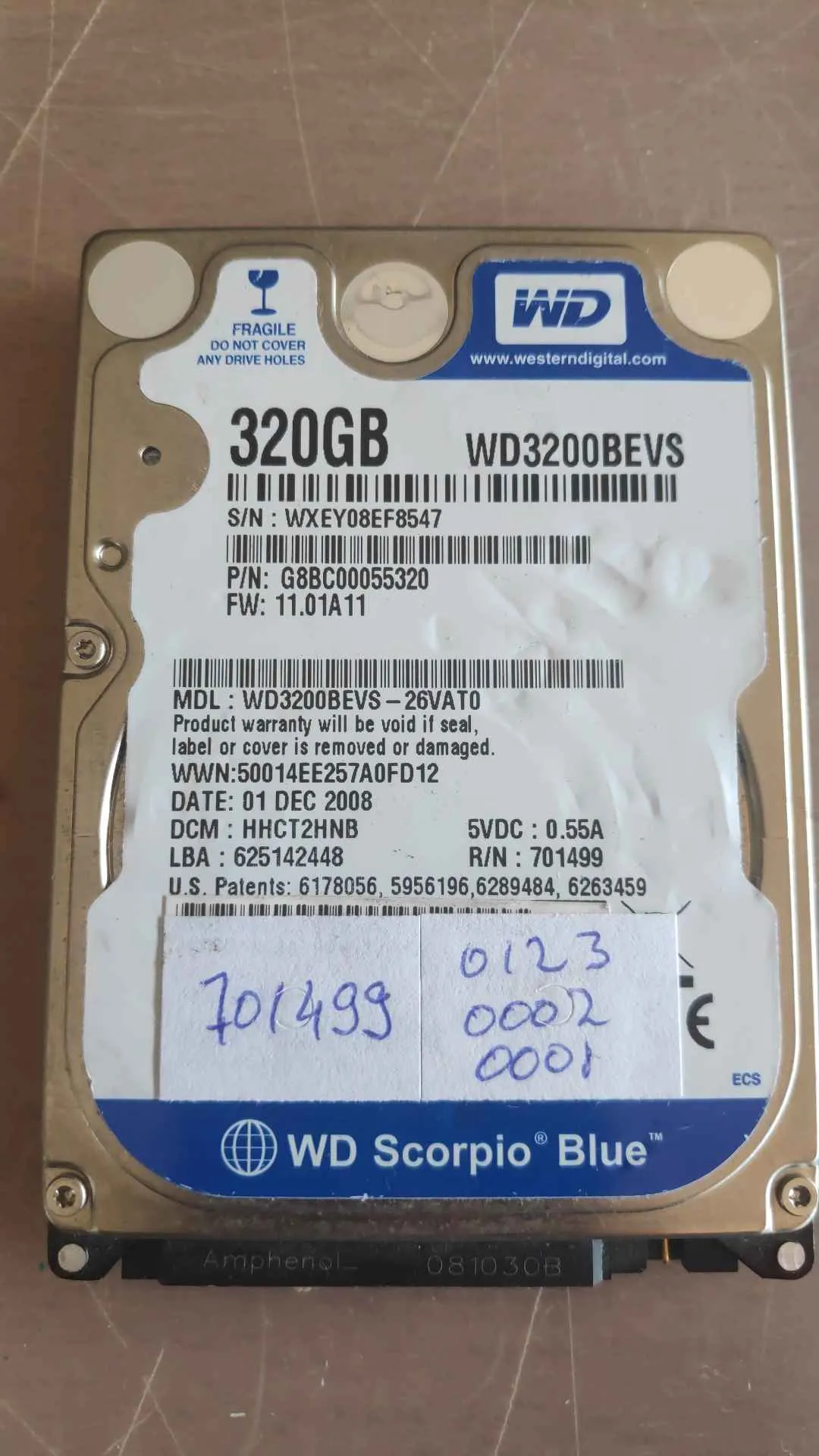 Western Digital WD3200BEVS-26VAT0 S/N WXEY08EF8547