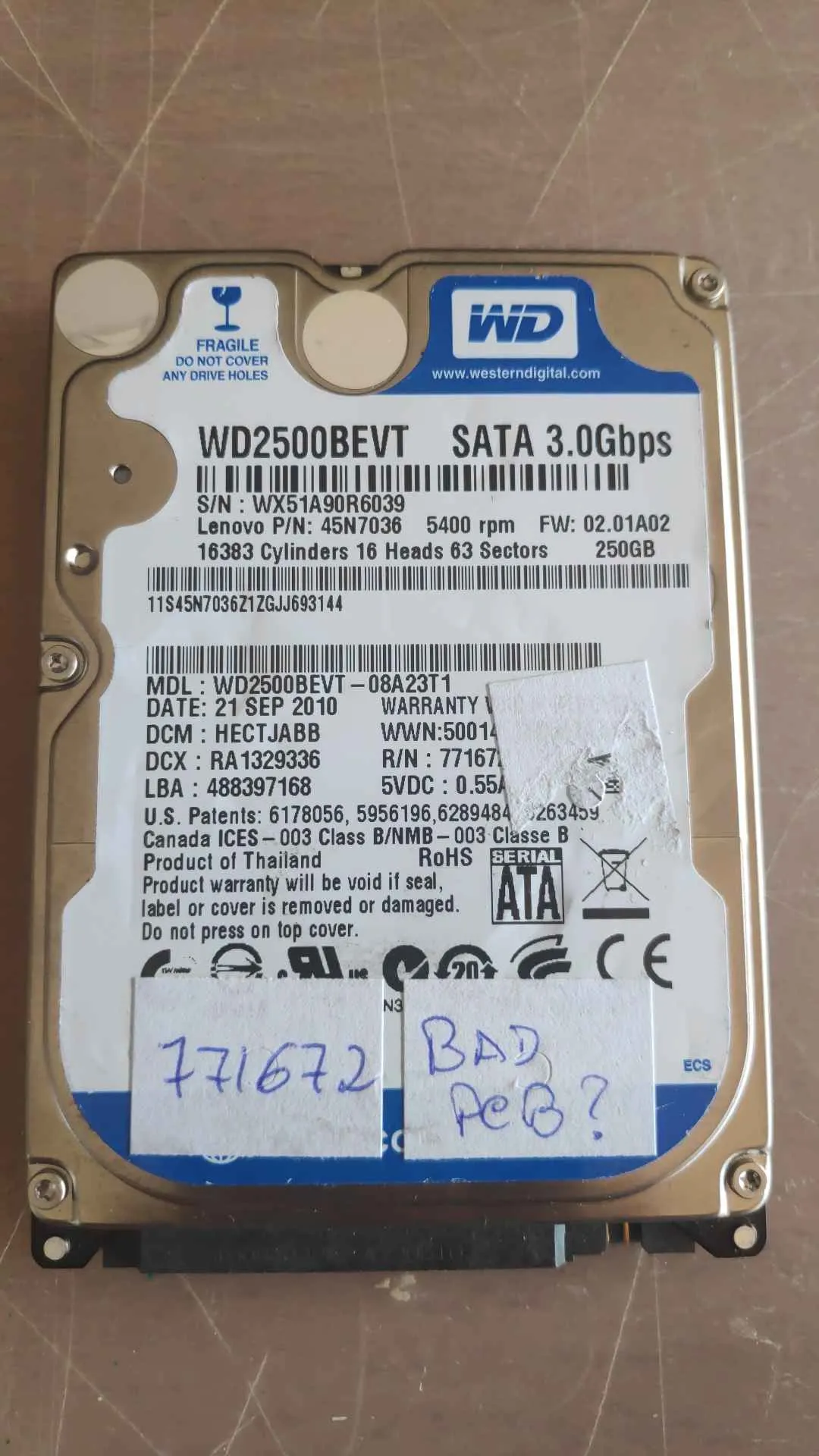 WD2500BEVT-08A23T1