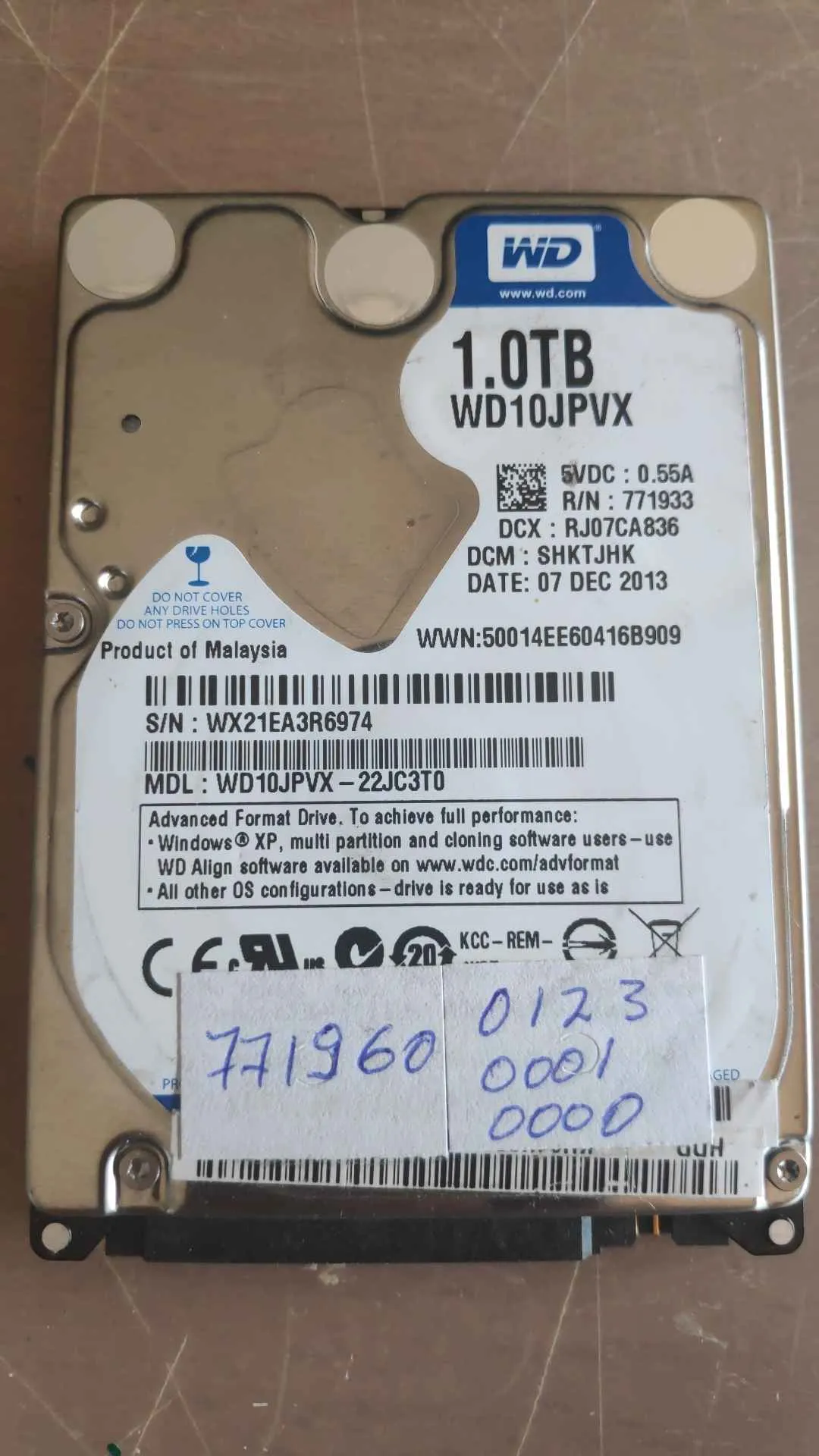 Western Digital WD10JPVX-22JC3T0 S/N WX21EA3R6974