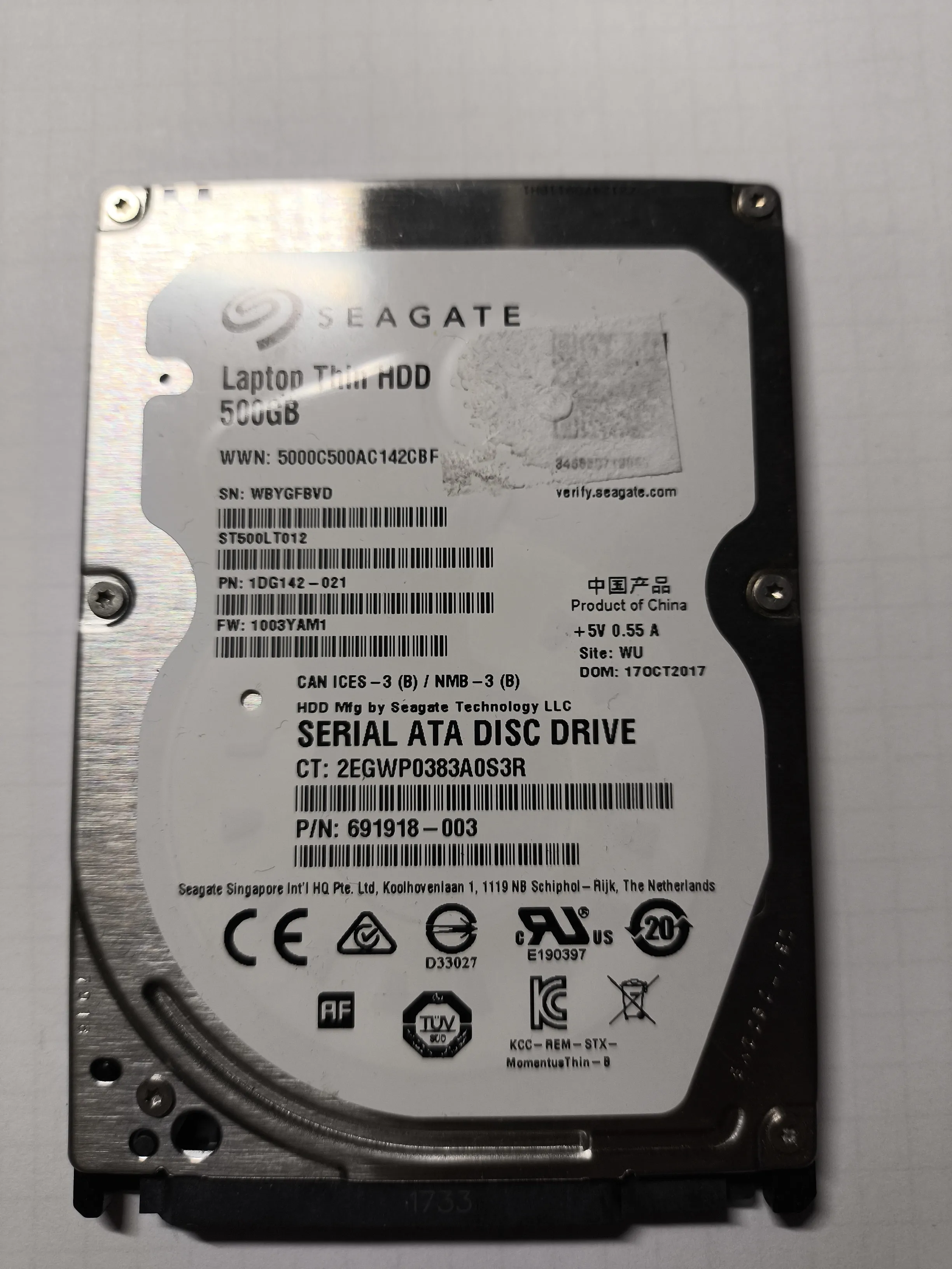 Seagate ST500LT012 S/N WBYGFBVD